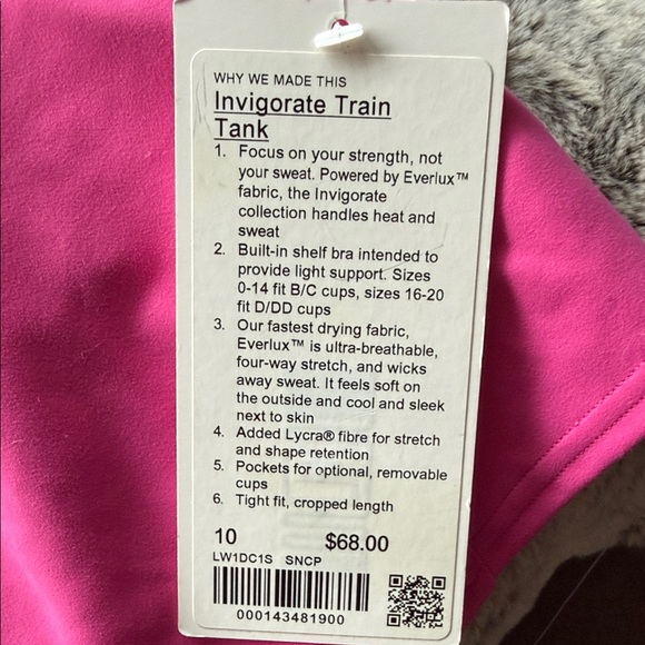 New With Tags, Lululemon Athletica Pink Racerback Tank Top - size 10 - Picture 2 of 4